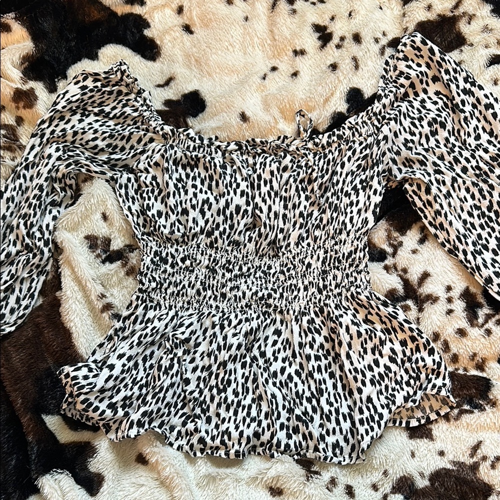 Kismet Black and White Smocked Ruffled Blouse